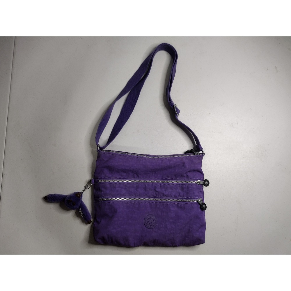 Kipling Alvar Purple Crinkle Nylon Crossbody Bag with Cindy Monkey Keychain